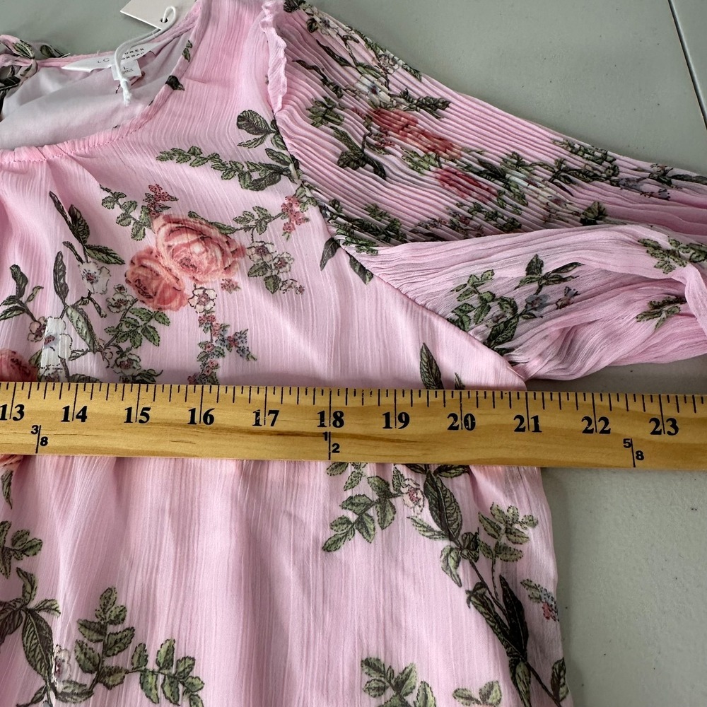 Lauren Conrad Flowy Popover Blouse Pink Floral‎ Easter Spring Large - Picture 8 of 14
